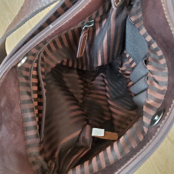 Jack Georges Voyager Zipper Leather Hobo Crossbody #7832 Square Med Bag Brown - Picture 7 of 13